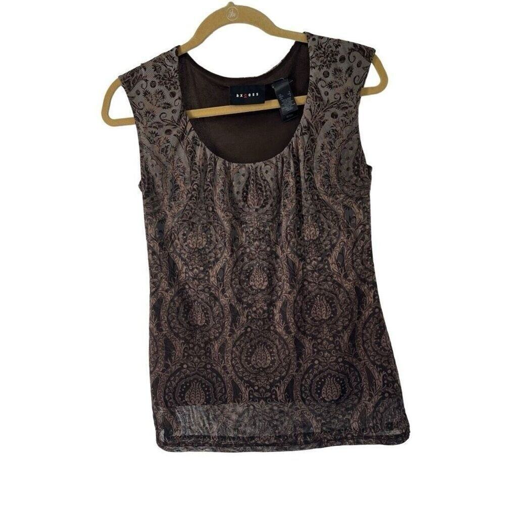 Y2K AXcess Brown Paisley Print Top Sz S Womens